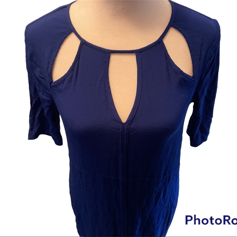 BCBGMaxAzria Royal Blue Short Sleeve Above the Knee Keyhole Dress Size XS